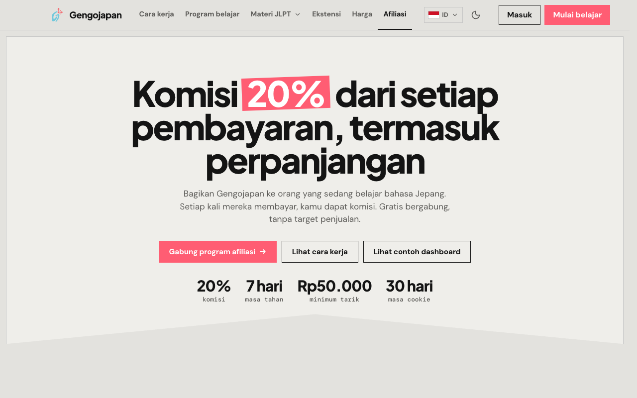 Halaman program afiliasi