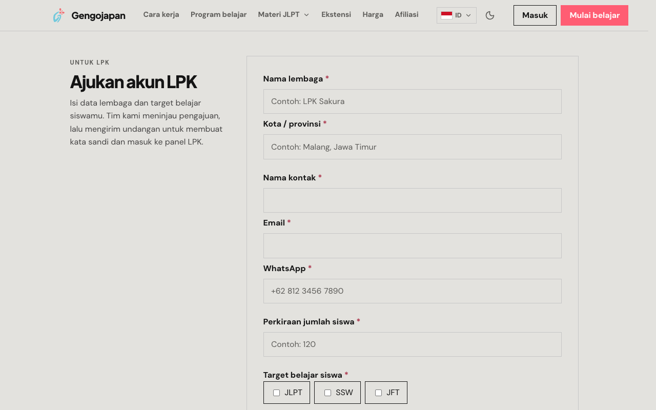 Formulir pengajuan LPK