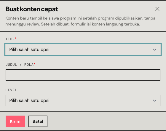 Dialog Buat konten cepat